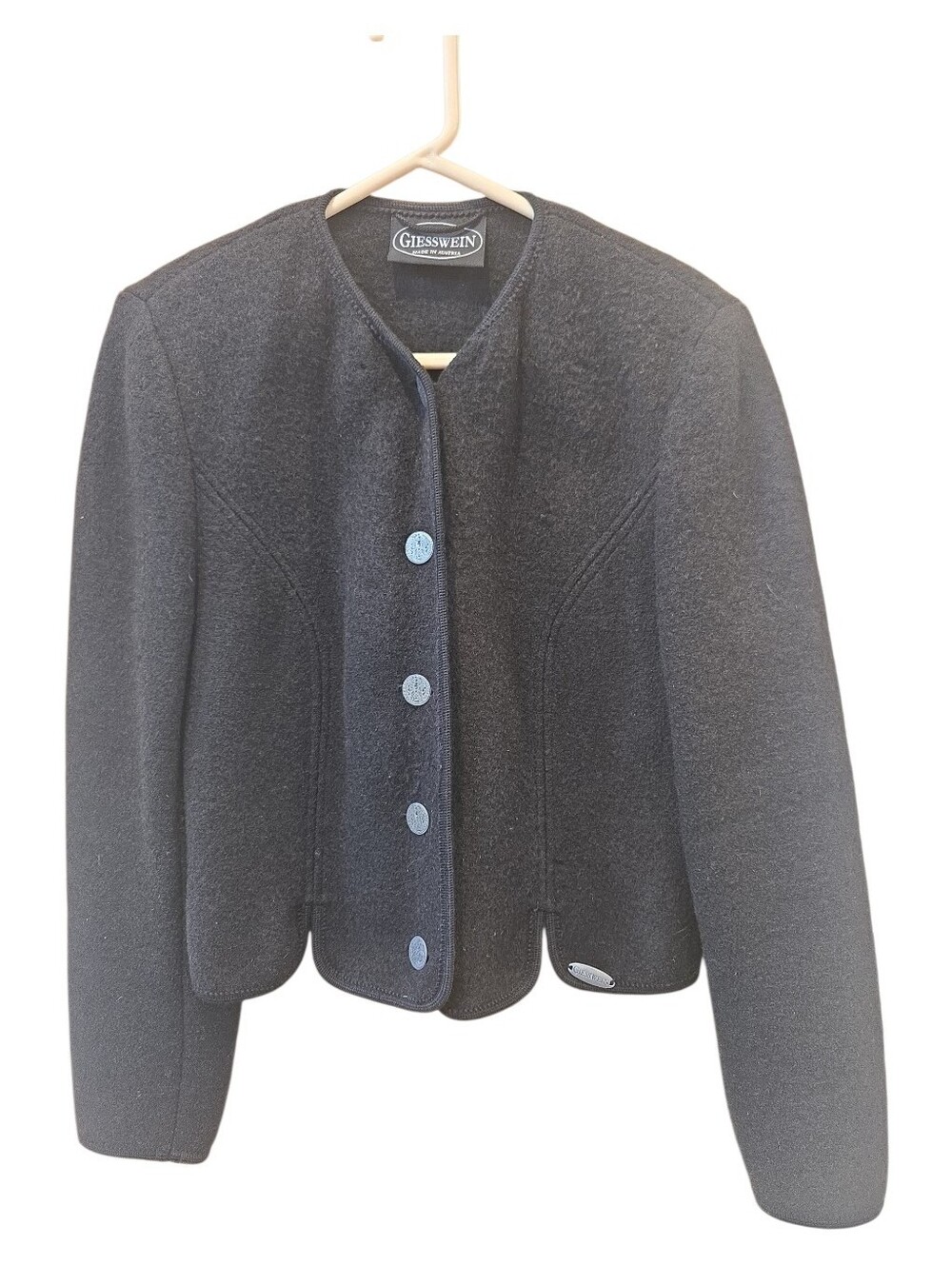 Giesswein Women's 100% Boiled Wool Jacket Austrian Size 40 Black Folk Buttons